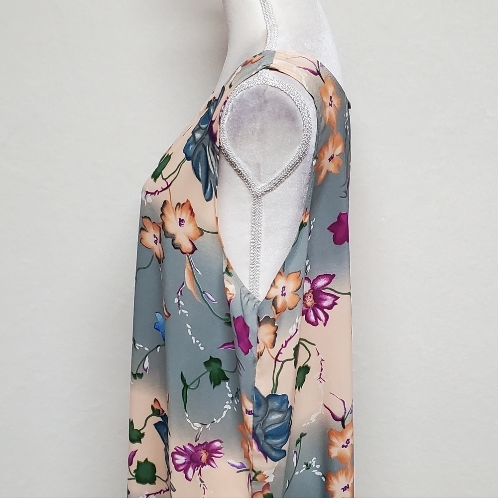 Vintage 80s Limited Apparel Blue Tropical Floral Sleeveless Maxi Shift Dress L - Picture 10 of 16